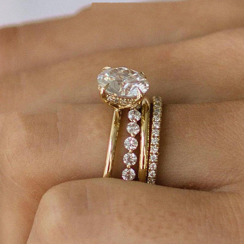 4PC Yellow Gold Round Cut Simulated Diamonds Bridal Ring Set In Sterling Silver