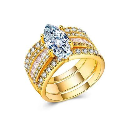 Amazing Marquise Cut 3 Band Bridal Set