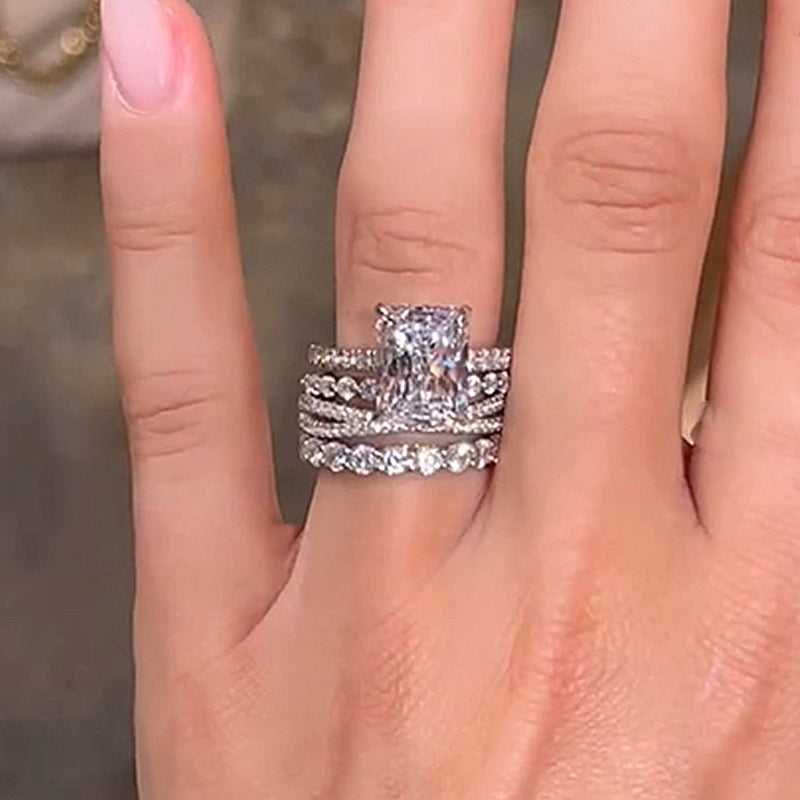Excellent Crushed Ice Radiant Cut 4PC Wedding Ring Set