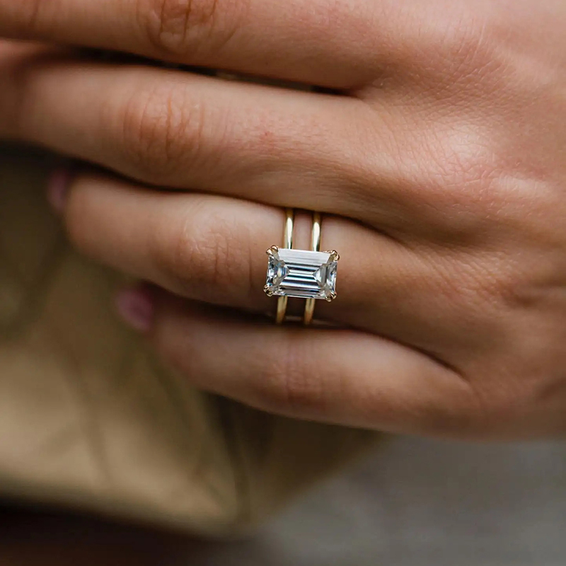 Unique Double Band Emerald Cut Engagement Ring