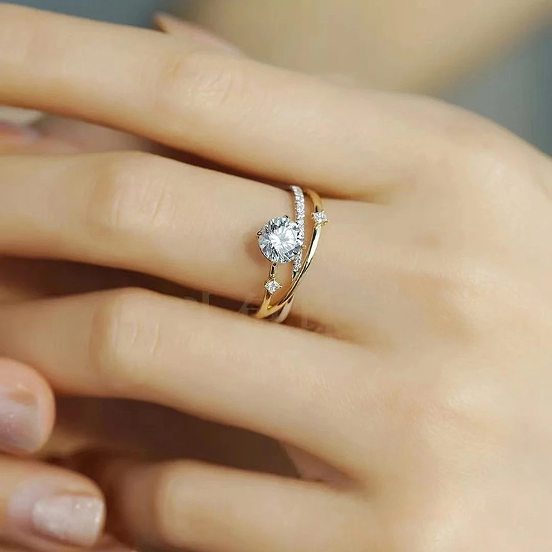 Elegant 18K Gold-Plated Sterling Silver Engagement Ring