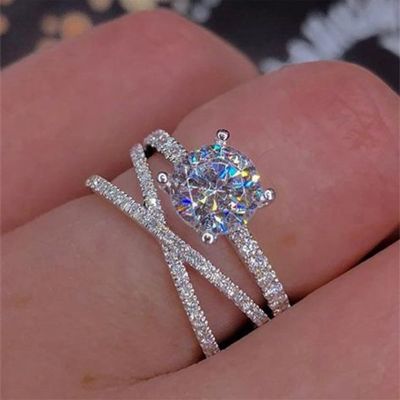 Cross Ring Inlaid Shiny Elegant Finger Ring