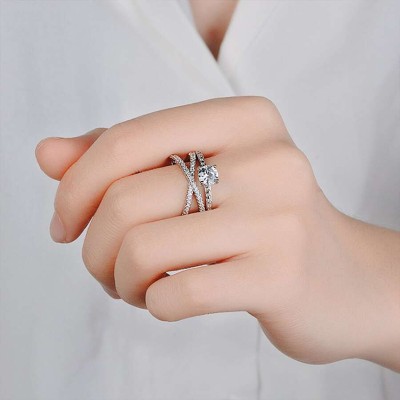 Cross Ring Inlaid Shiny Elegant Finger Ring