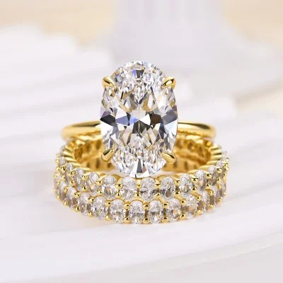 4ct Oval Cut 3-Piece Wedding Ring Set In Sterling Silver
