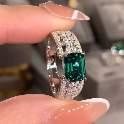 1CT 8*10mm Emerald Cut Sona Simulated Diamonds Wedding Bands In Sterling Silver