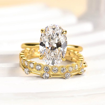 Excellent Yellow Gold Oval Cut 3PC Wedding Ring Set