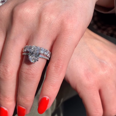 1CT 10*14mm Oval Cut Sona Simulated Diamonds Engagement Rings Sets In Sterling Silver