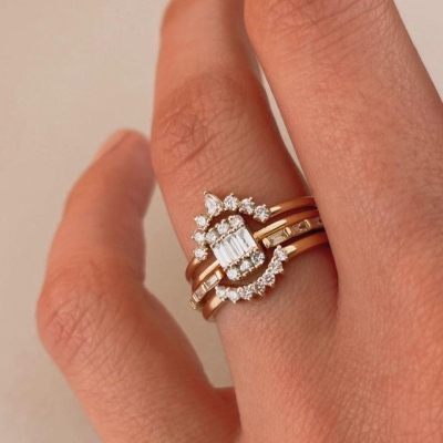 Emerald Cut Diamond 4PC Wedding Ring Set