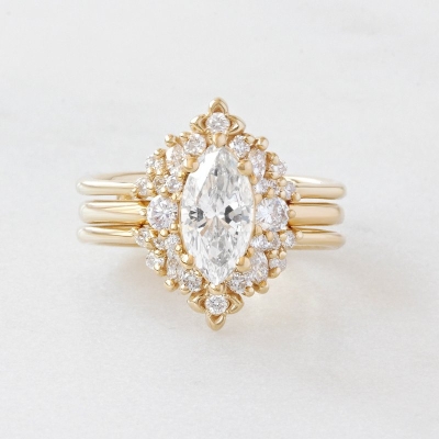 Marquise Cut Moissanite And Diamond Modern Engagement Ring Set