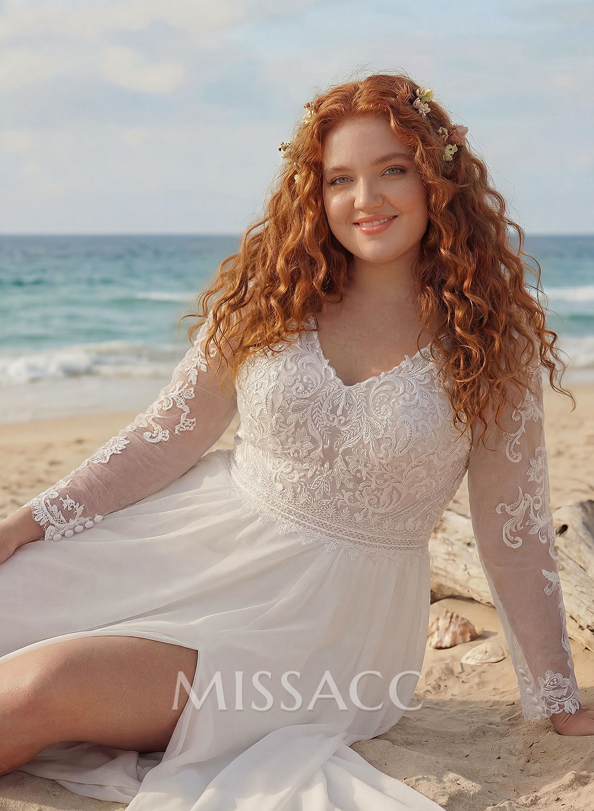 Plus Size A-Line V-Neck Court Train Chiffon Wedding Dresses With Lace/High Split Plus Size A-Line V-Neck Court Train Chiffon Wedding Dresses With Lace/High Split