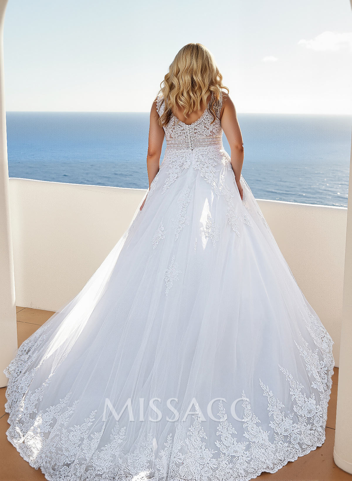 Plus Size A-Line V-Neck Sleeveless Court Train Tulle Wedding Dresses With Lace Plus Size A-Line V-Neck Sleeveless Court Train Tulle Wedding Dresses With Lace