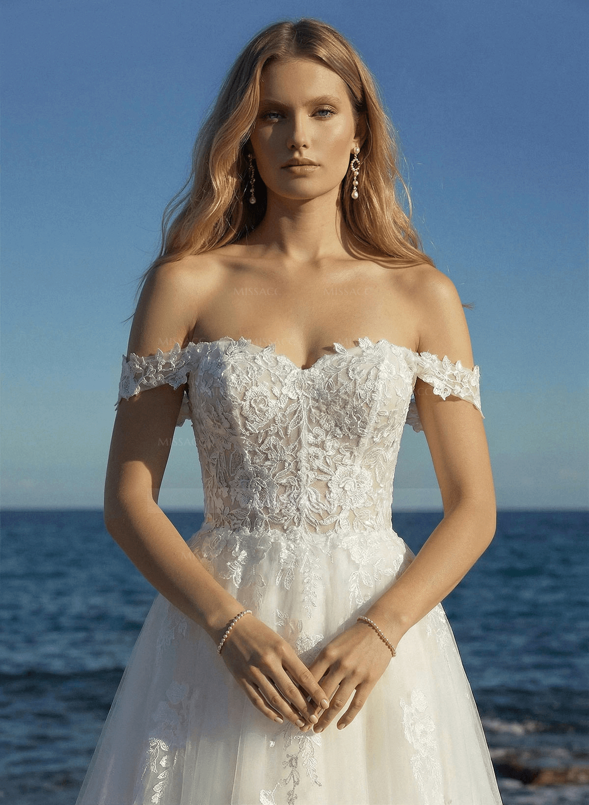 Plus Size A-Line Off-The-Shoulder Sweep Train Tulle Wedding Dresses With Lace