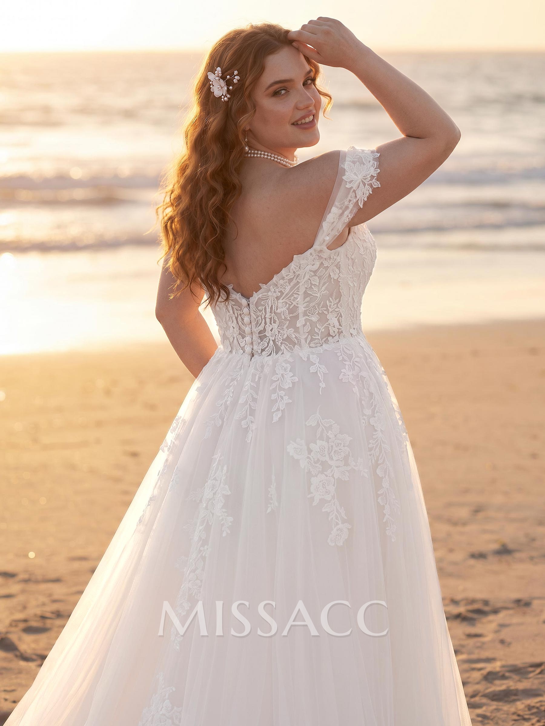 Plus Size A-Line Off-The-Shoulder Sweep Train Tulle Wedding Dresses With Lace