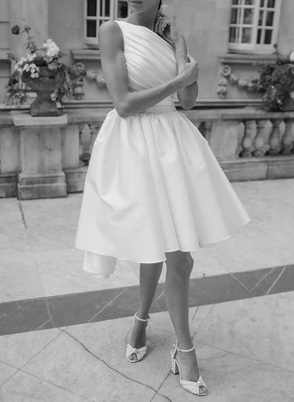 A-Line One-Shoulder Sleeveless Short/Mini Satin Wedding Dresses