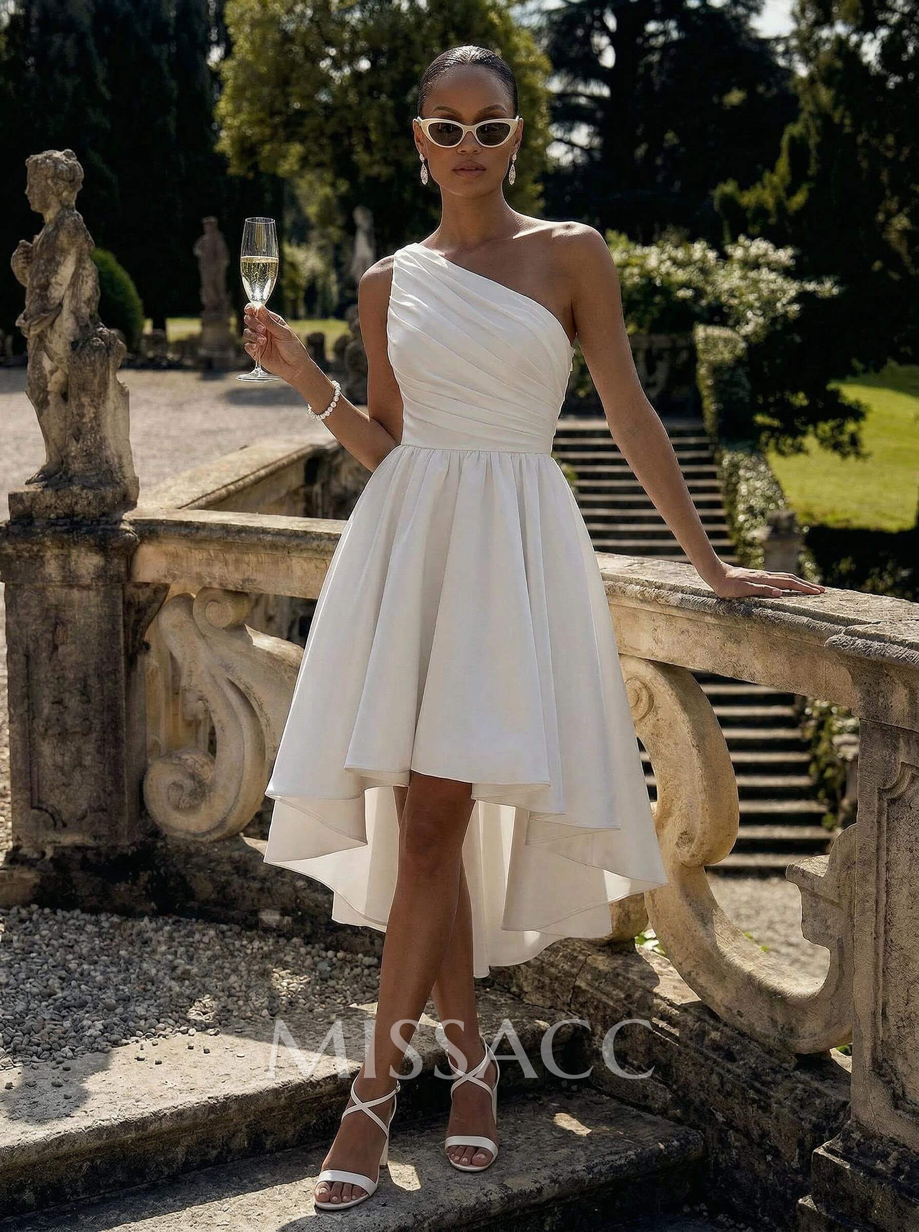 A-Line One-Shoulder Sleeveless Short/Mini Satin Wedding Dresses A-Line One-Shoulder Sleeveless Short/Mini Satin Wedding Dresses