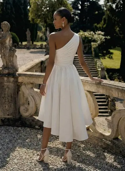 A-Line One-Shoulder Sleeveless Short/Mini Satin Wedding Dresses