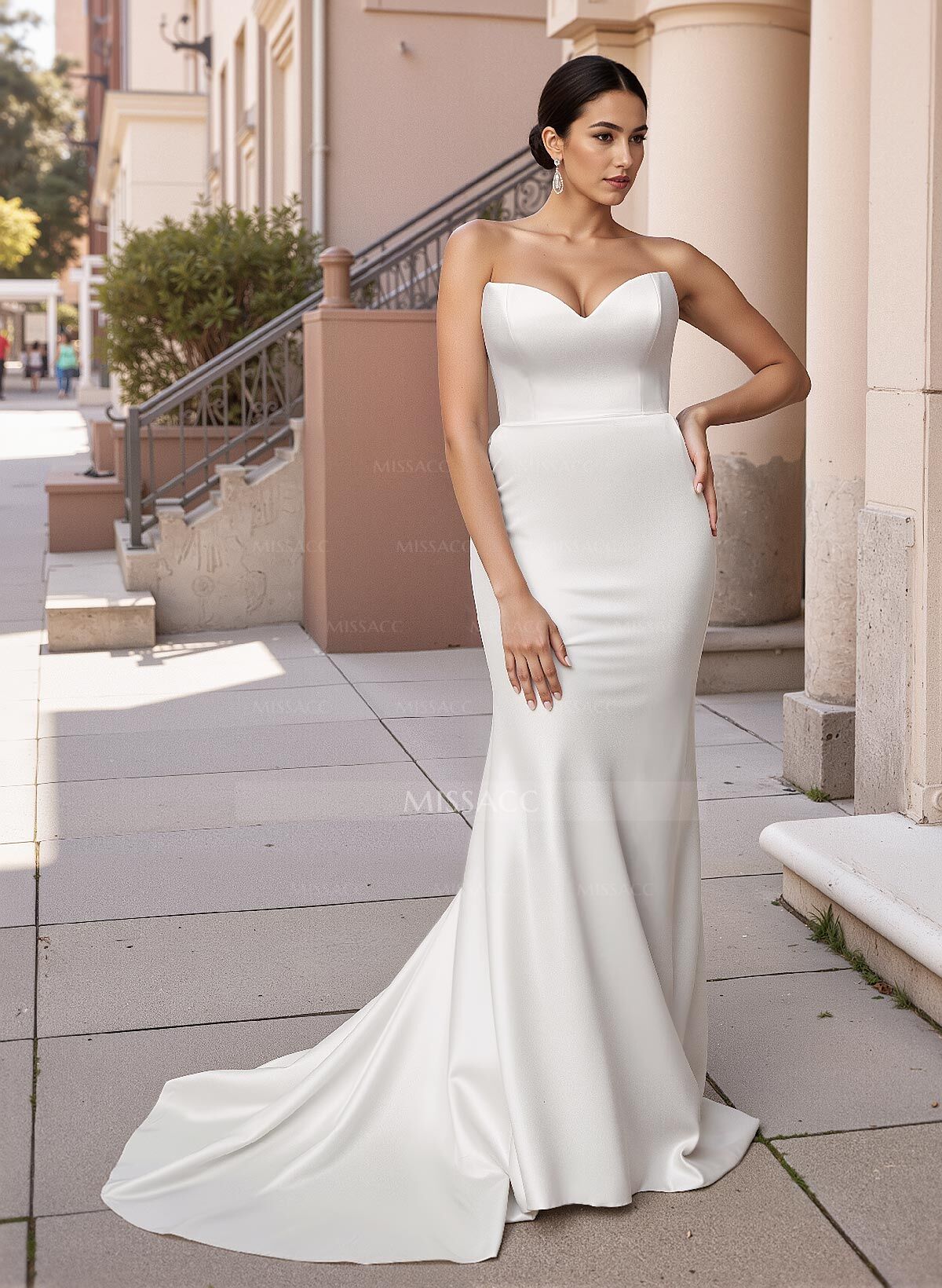 Plus Size Trumpet/Mermaid Off-The-Shoulder Satin Wedding Dresses With Bow(s)