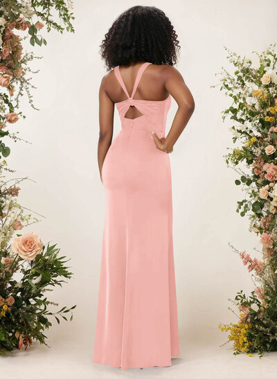 Sheath/Column Square Neckline Crepe Satin Bridesmaid Dresses With High Split