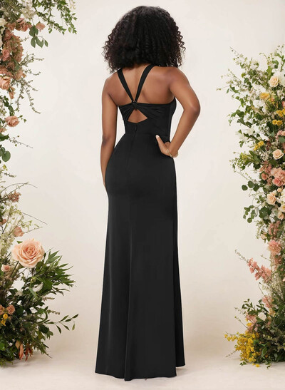 Sheath/Column Square Neckline Crepe Satin Bridesmaid Dresses With High Split