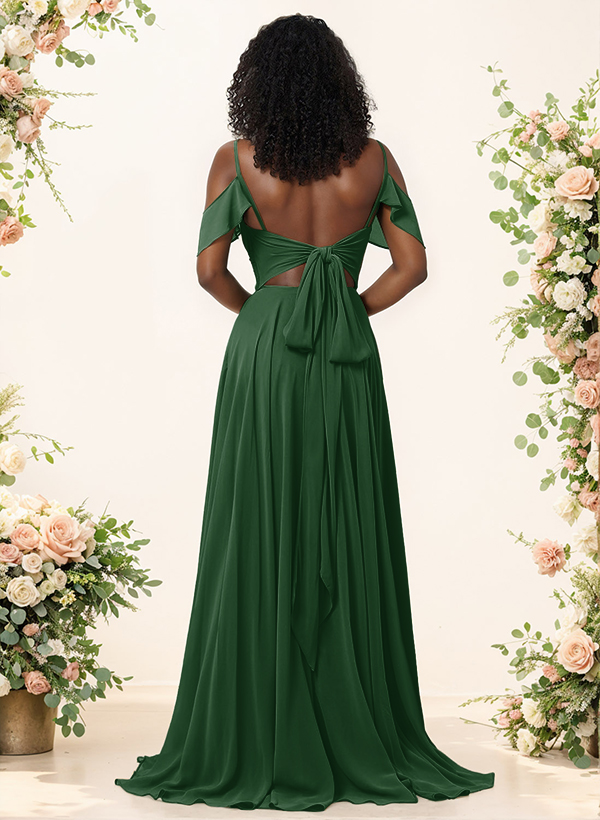A-Line V-Neck Sleeveless Floor-Length Chiffon(Non-Stretch) Brides Dress