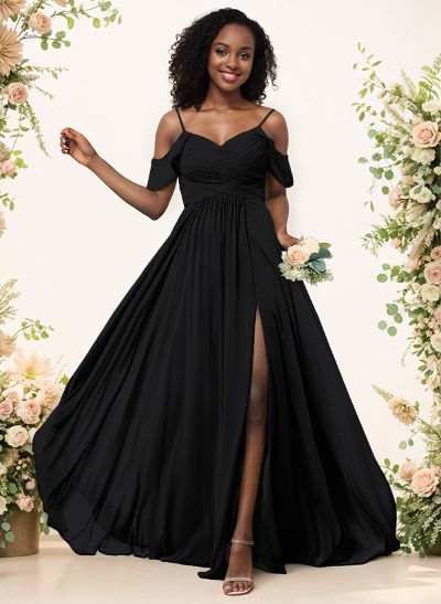 A-Line V-Neck Sleeveless Floor-Length Chiffon(Non-Stretch) Brides Dress