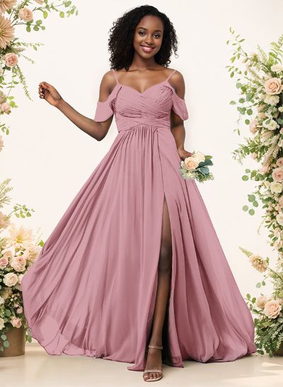 A-Line V-Neck Sleeveless Floor-Length Chiffon(Non-Stretch) Brides Dress