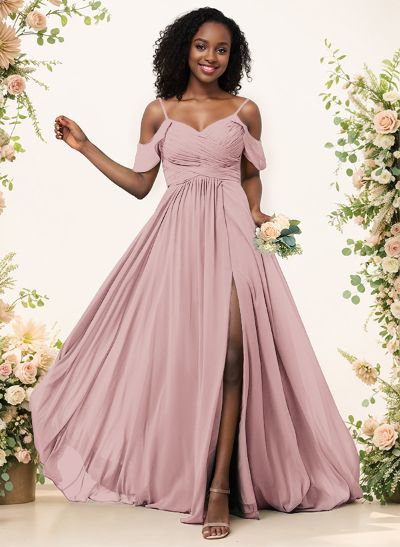 A-Line V-Neck Sleeveless Floor-Length Chiffon(Non-Stretch) Brides Dress