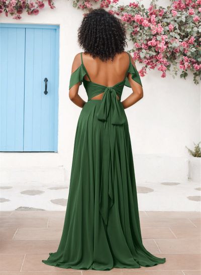 A-Line V-Neck Sleeveless Floor-Length Chiffon(Non-Stretch) Brides Dress