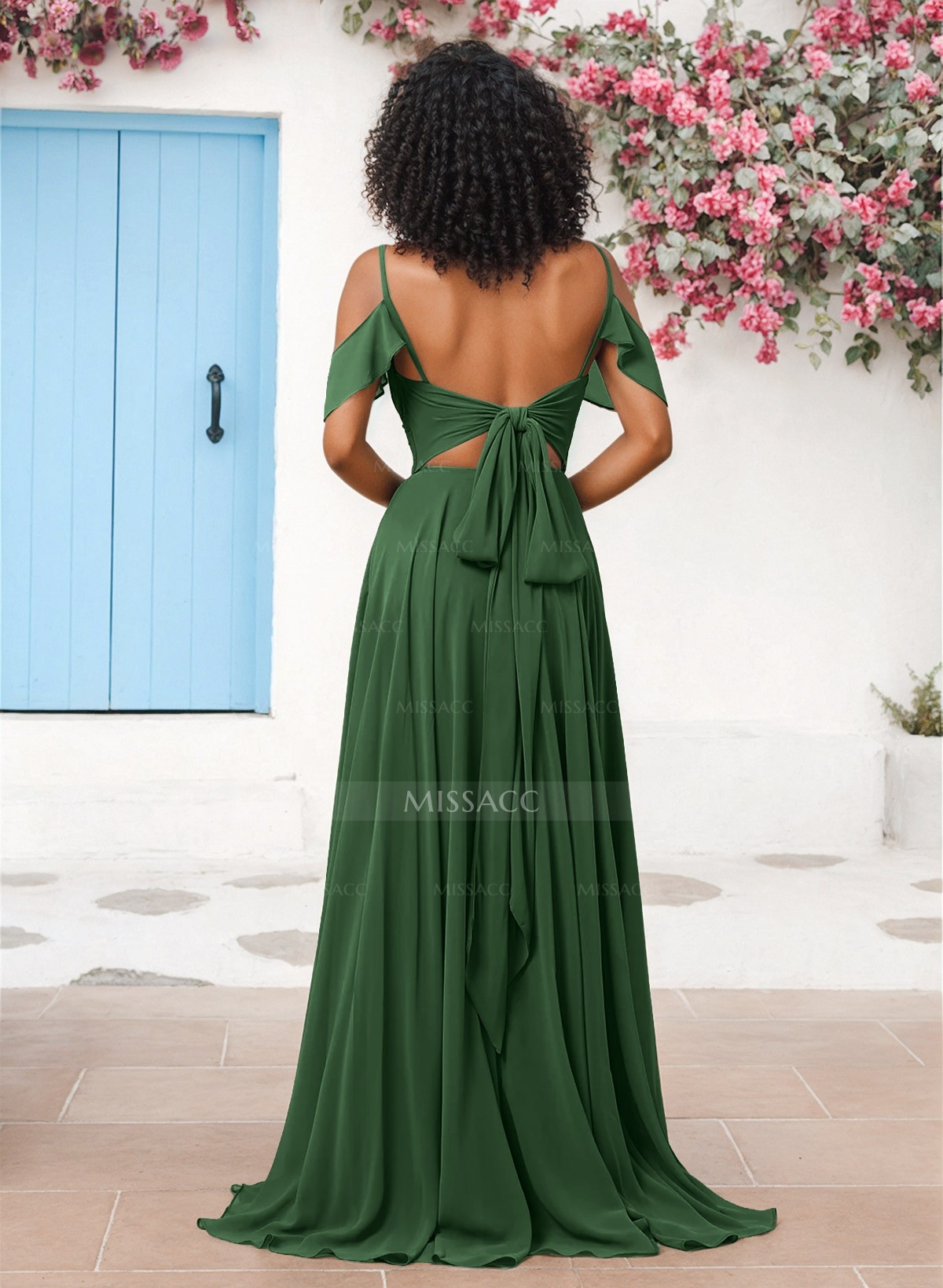 A-Line V-Neck Sleeveless Floor-Length Chiffon(Non-Stretch) Brides Dress