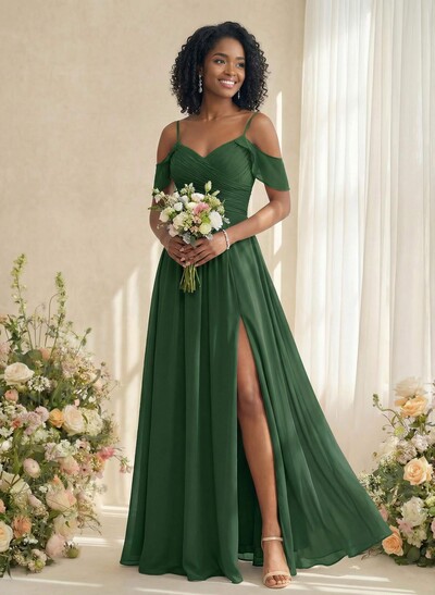 A-Line V-Neck Sleeveless Floor-Length Chiffon(Non-Stretch) Brides Dress