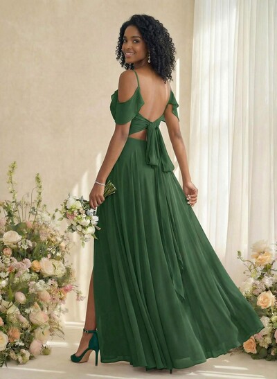 A-Line V-Neck Sleeveless Floor-Length Chiffon(Non-Stretch) Brides Dress