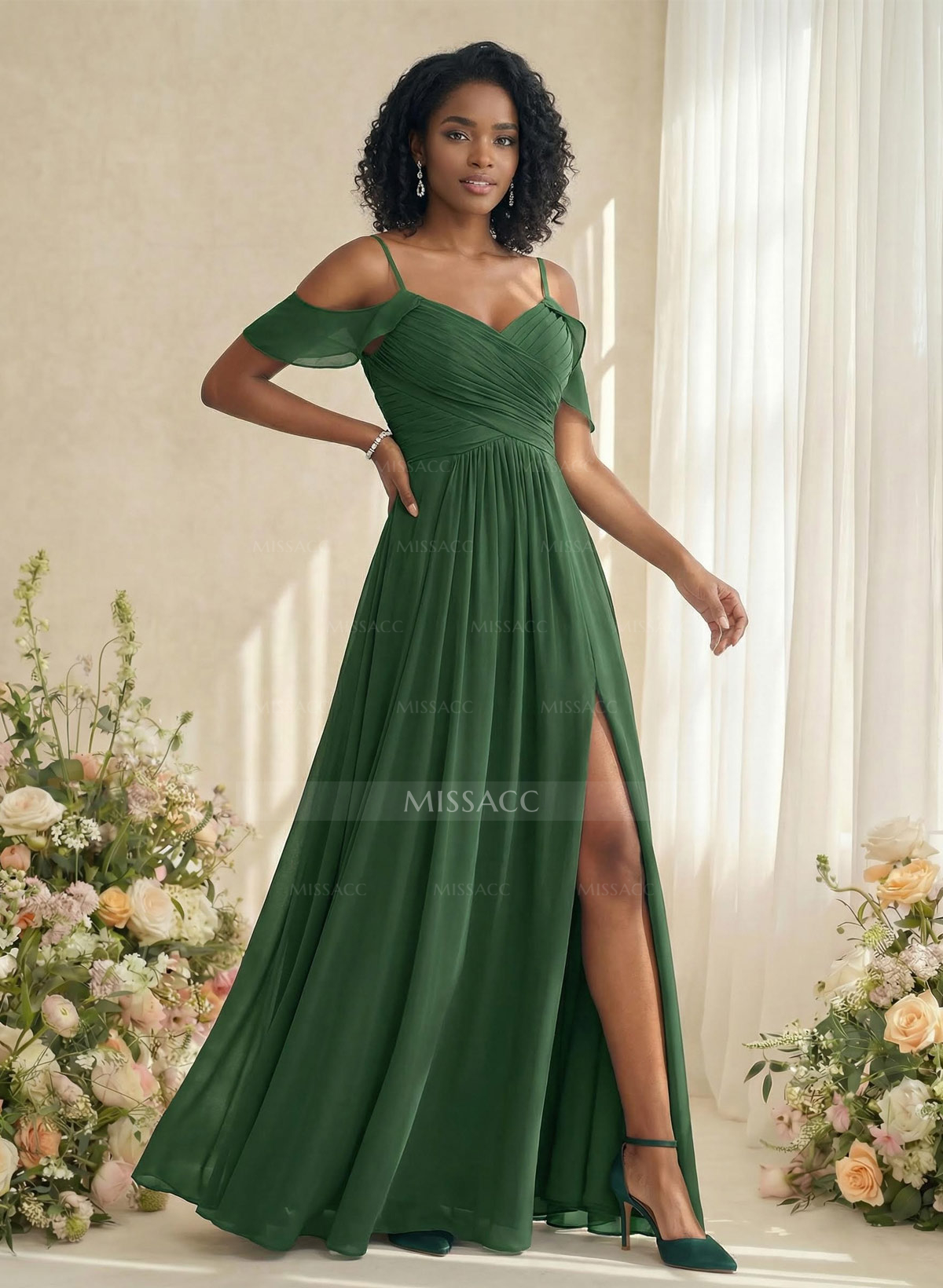 A-Line V-Neck Sleeveless Floor-Length Chiffon(Non-Stretch) Brides Dress