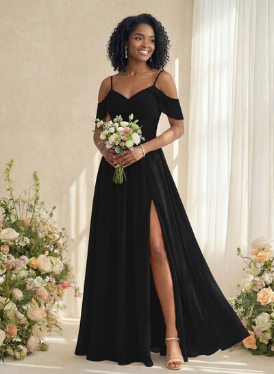A-Line V-Neck Sleeveless Floor-Length Chiffon(Non-Stretch) Brides Dress