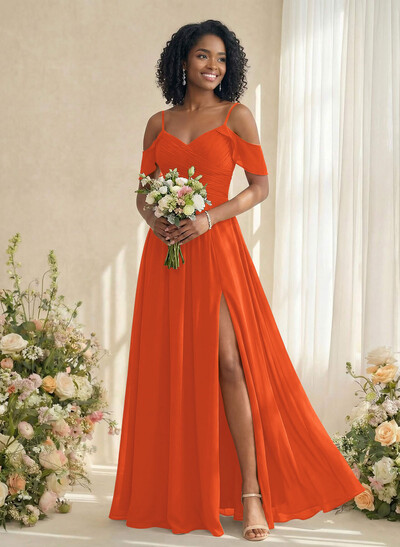 A-Line V-Neck Sleeveless Floor-Length Chiffon(Non-Stretch) Brides Dress