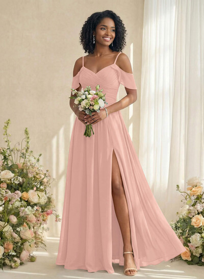 A-Line V-Neck Sleeveless Floor-Length Chiffon(Non-Stretch) Brides Dress