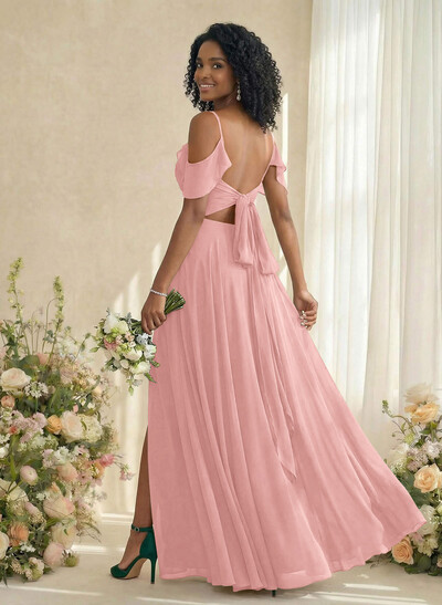A-Line V-Neck Sleeveless Floor-Length Chiffon(Non-Stretch) Brides Dress