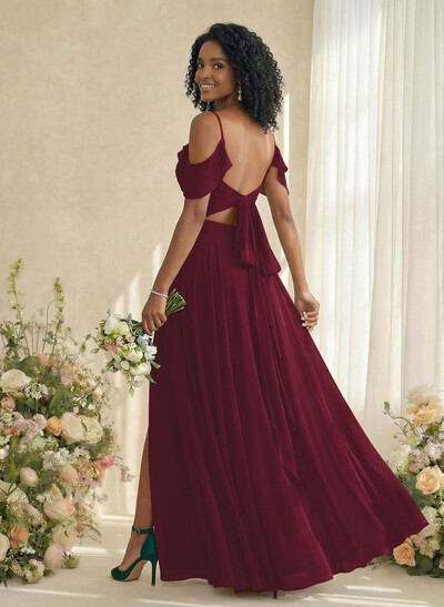 A-Line V-Neck Sleeveless Floor-Length Chiffon(Non-Stretch) Brides Dress