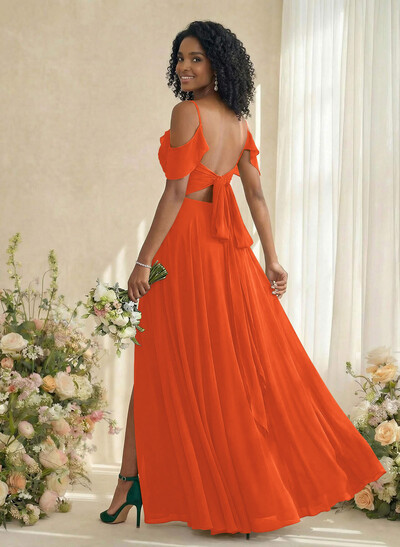 A-Line V-Neck Sleeveless Floor-Length Chiffon(Non-Stretch) Brides Dress