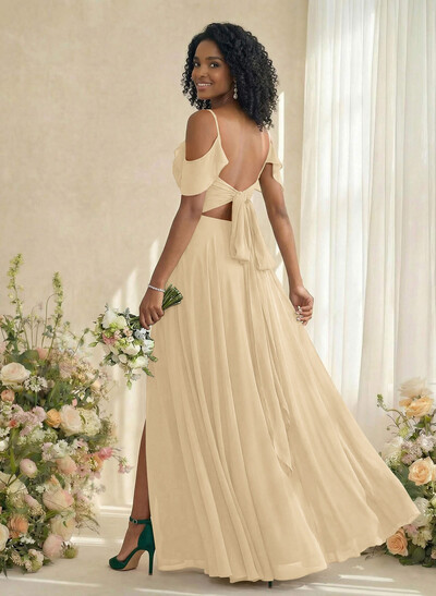 A-Line V-Neck Sleeveless Floor-Length Chiffon(Non-Stretch) Brides Dress