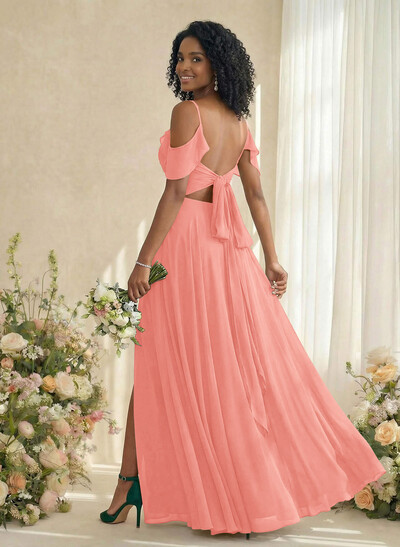 A-Line V-Neck Sleeveless Floor-Length Chiffon(Non-Stretch) Brides Dress