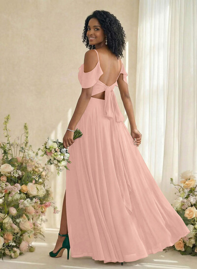 A-Line V-Neck Sleeveless Floor-Length Chiffon(Non-Stretch) Brides Dress