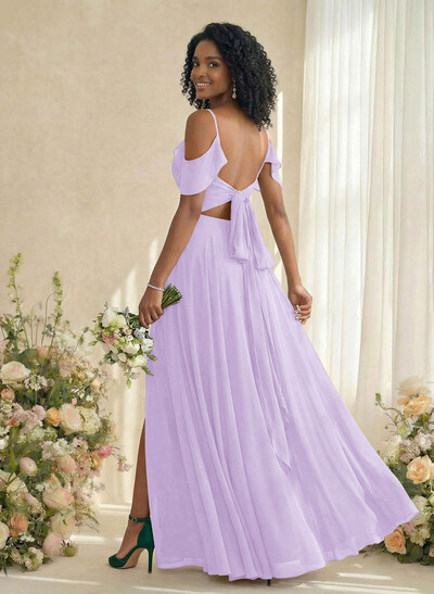 A-Line V-Neck Sleeveless Floor-Length Chiffon(Non-Stretch) Brides Dress