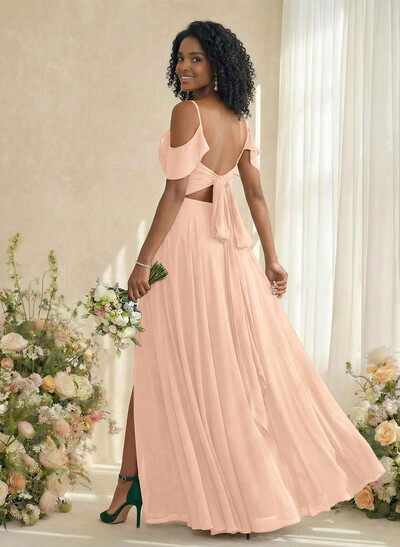 A-Line V-Neck Sleeveless Floor-Length Chiffon(Non-Stretch) Brides Dress