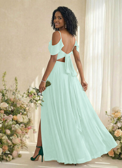A-Line V-Neck Sleeveless Floor-Length Chiffon(Non-Stretch) Brides Dress