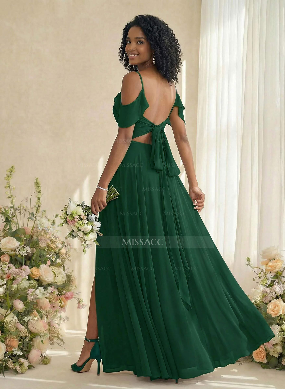 A-Line V-Neck Sleeveless Floor-Length Chiffon(Non-Stretch) Brides Dress