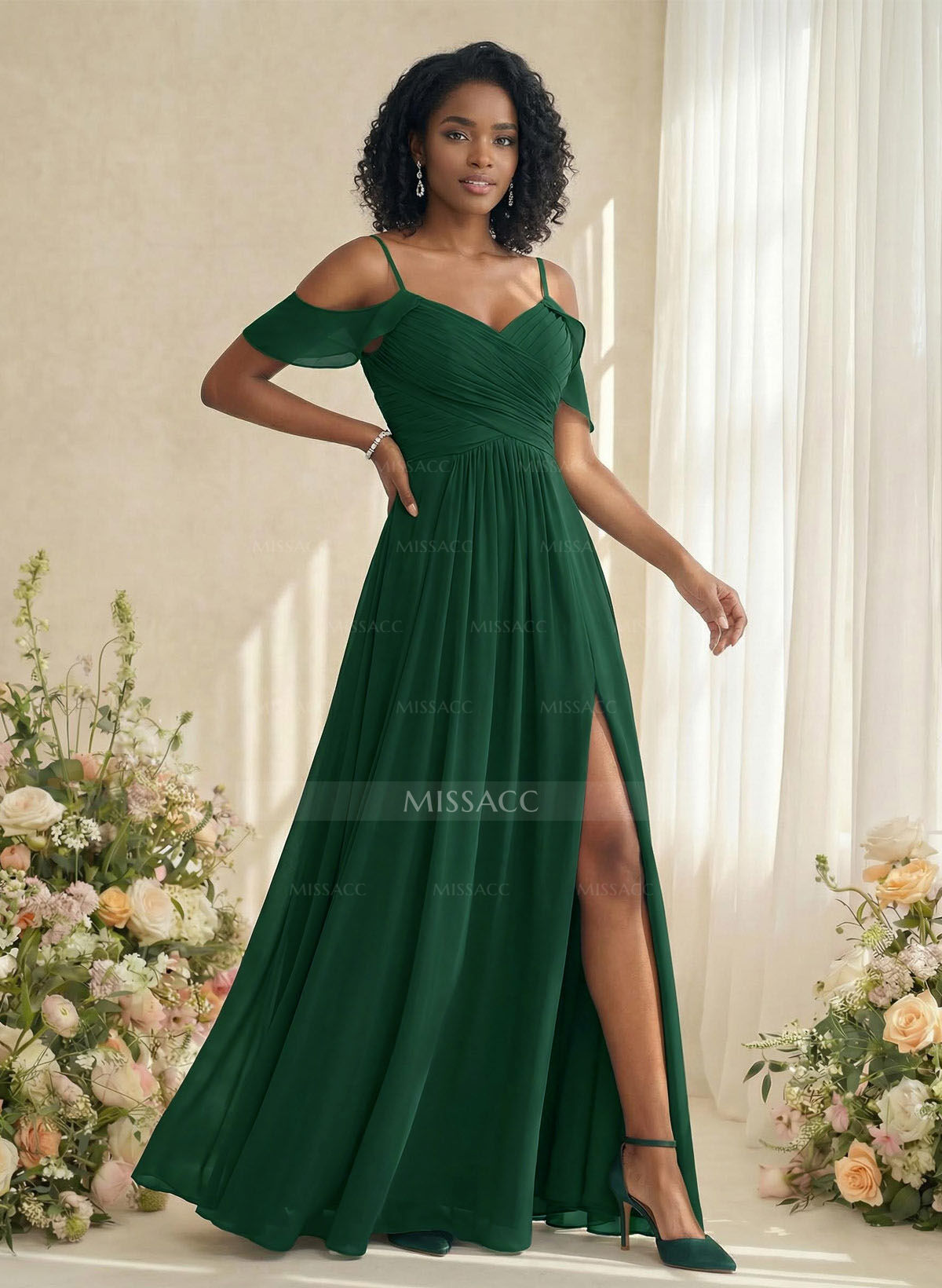 A-Line V-Neck Sleeveless Floor-Length Chiffon(Non-Stretch) Brides Dress