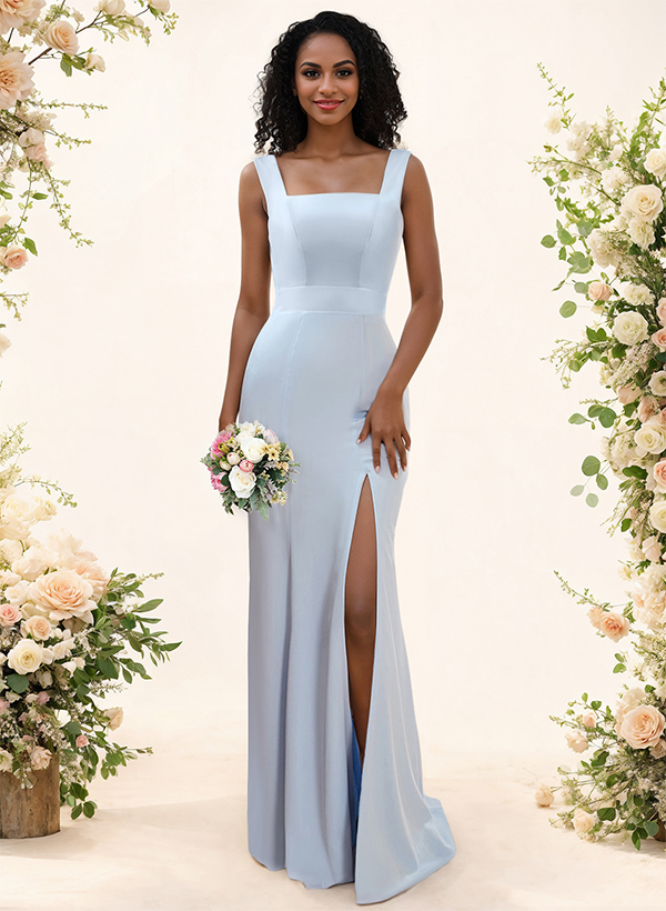 Sheath/Column Chiffon(Non-Stretch) Bridesmaid Dress With High Split