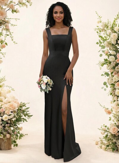Sheath/Column Chiffon(Non-Stretch) Bridesmaid Dress With High Split