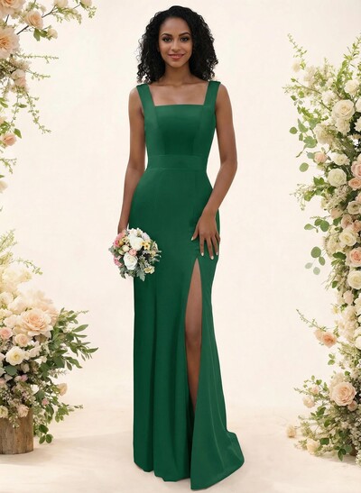 Sheath/Column Chiffon(Non-Stretch) Bridesmaid Dress With High Split