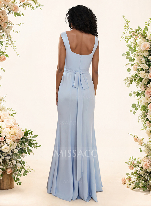 Sheath/Column Chiffon(Non-Stretch) Bridesmaid Dress With High Split